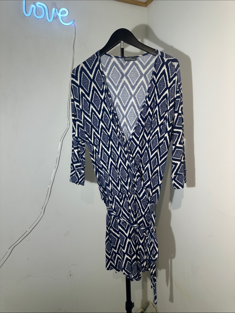 Market & Spruce Navy and White Geometric Wrap Dress